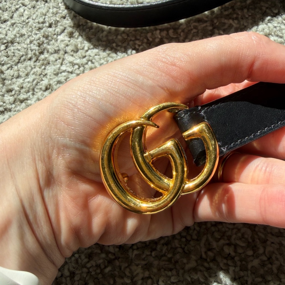 Gucci Marmont GG Thin Black Leather Belt Gold Buckle Size 85/34 - Picture 3 of 6